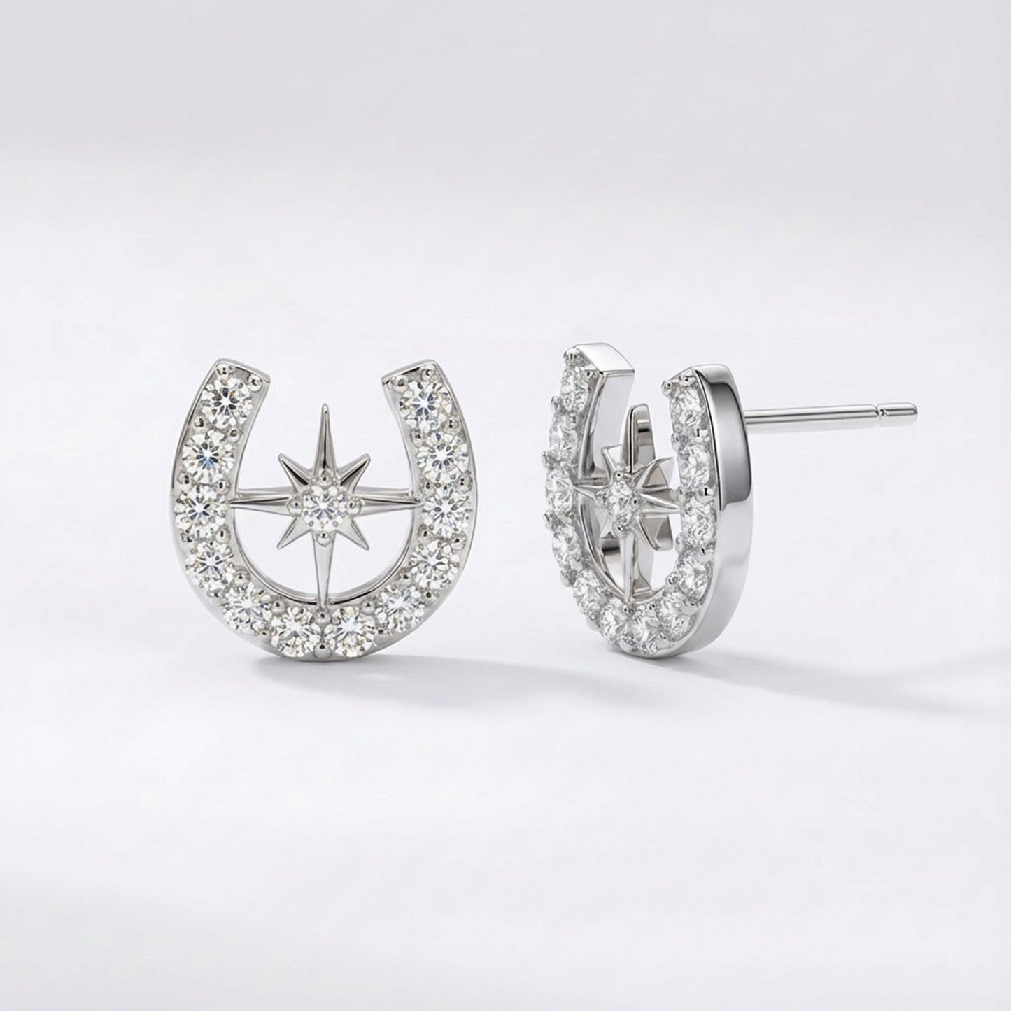 Zada Horseshoe Star Stud Earrings | Silver