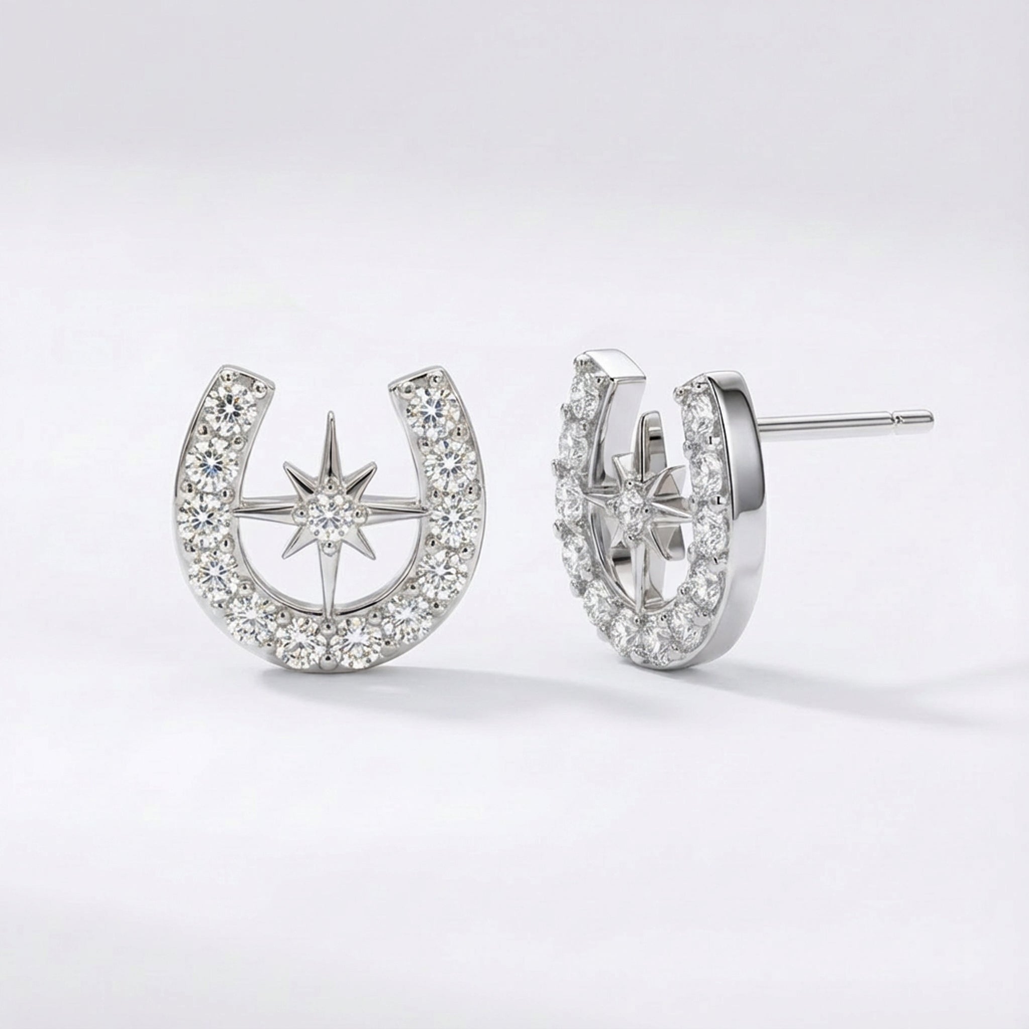 Zada Horseshoe Star Stud Earrings | Silver