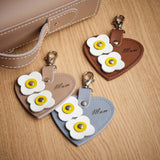 Love heart bag charm - with 'Mum' engraving and flower appliques - Lilac Grey