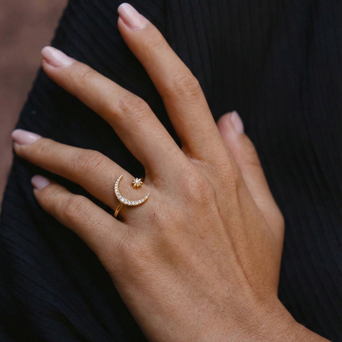 Zira Star and Moon Birthstone Ring | 18K Gold Plated