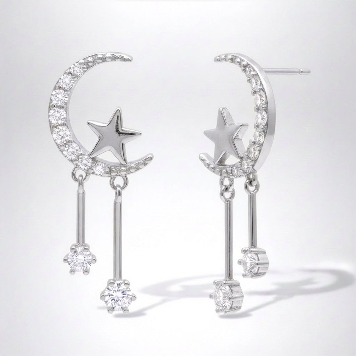Zoe Moon & Star Drop Earrings | 925 Sterling Silver