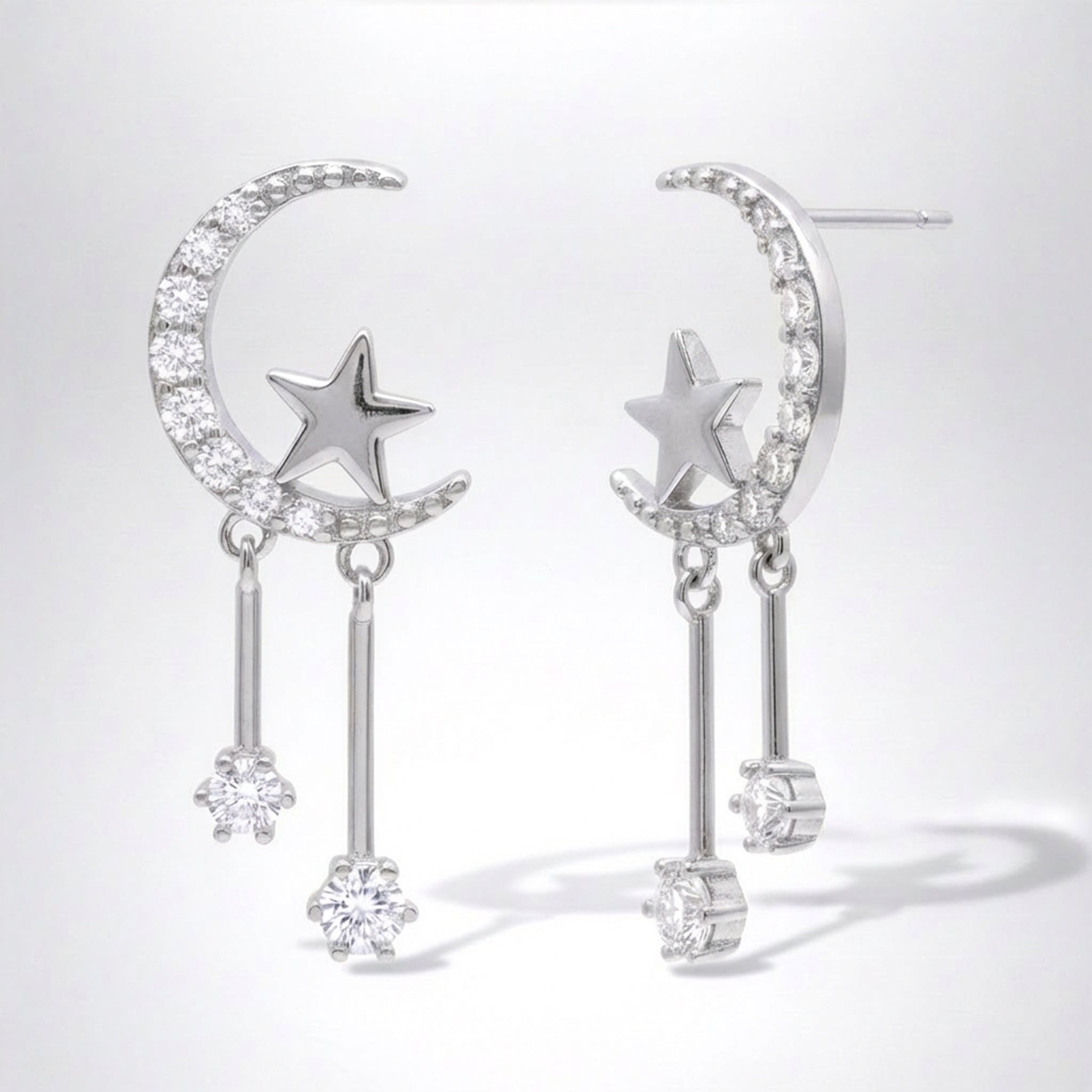 Zoe Moon & Star Drop Earrings | 925 Sterling Silver