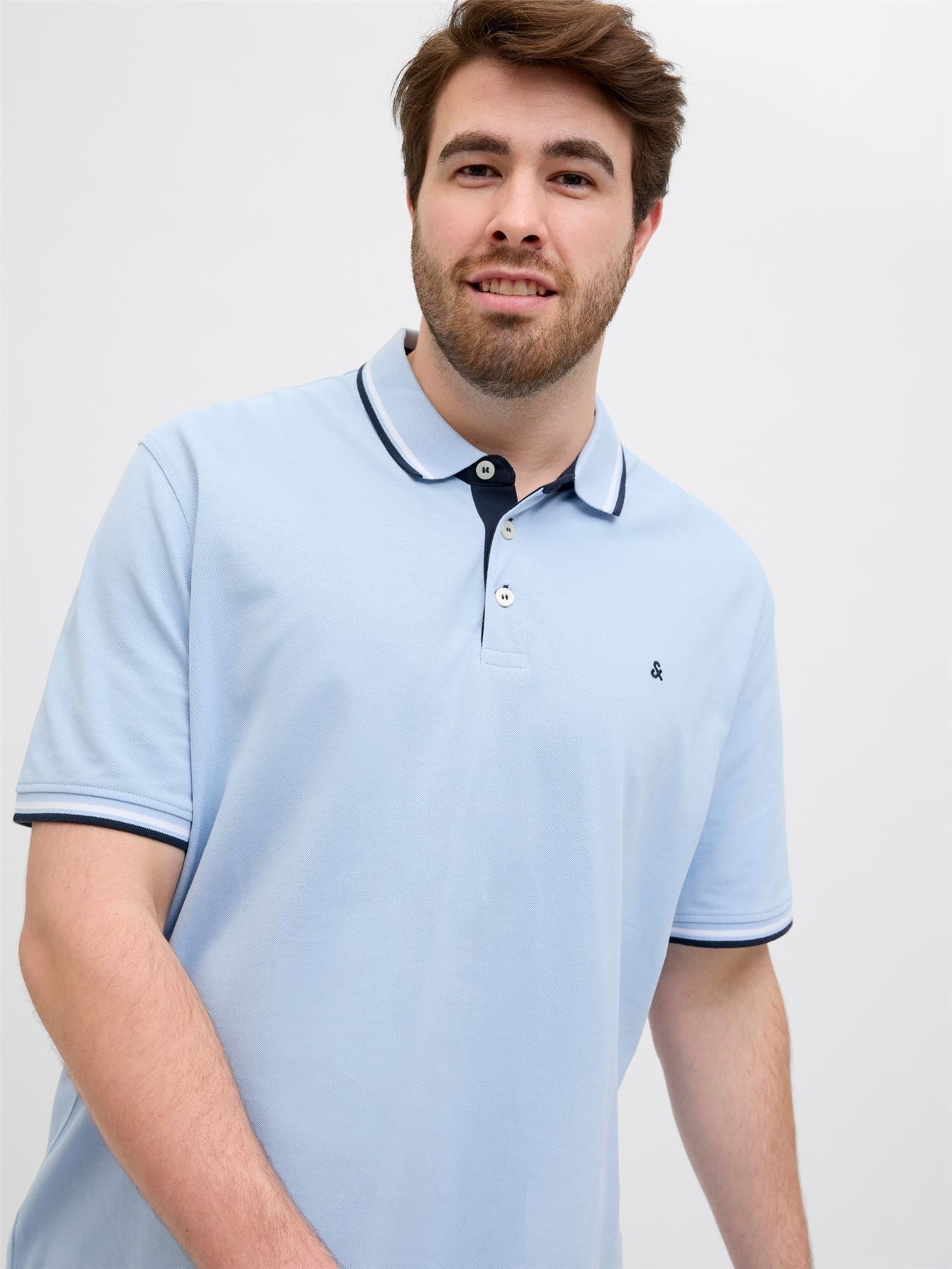 JACK & JONES Plus Size Short Sleeve Luxury Polo Shirt for Men in Chambray Blue, 2XL-6XL