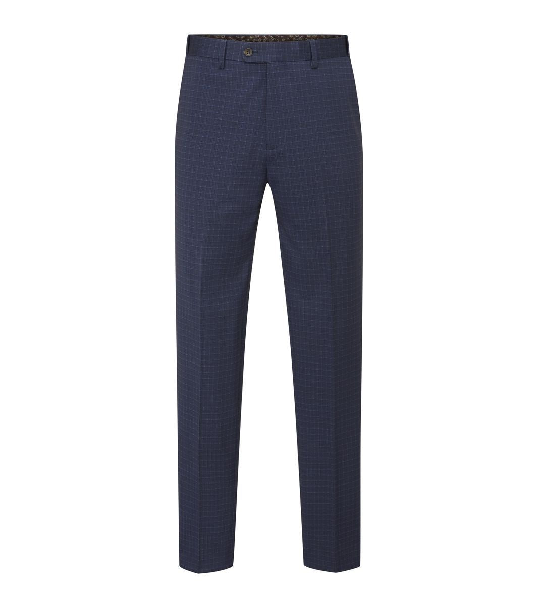 Skopes Fenton Suit Tailored Fit Trousers For Men in Navy Blue Square Check, 30W to 58W