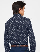 Ben Sherman Micro Paisley Print Shirt for Mens 0074125IL in Navy, 4XL-5XL
