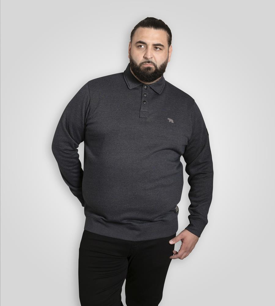D555 SKEGNESS Collar Sweatshirt  For Men With Black Snap Button Placket in Navy Marl, 2XL-6XL