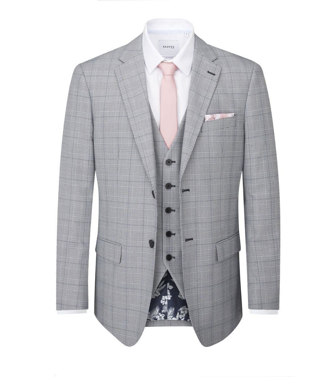 Skopes Men's  Tailored Fit Suit Jacket in Grey Check Pattern Anello 34 to 62