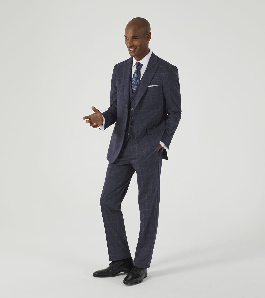 Skopes Thoresby Ultimate Comfort Suit Tailored Jacket For Men in Navy Blue/Grey Check, 36S to 72L