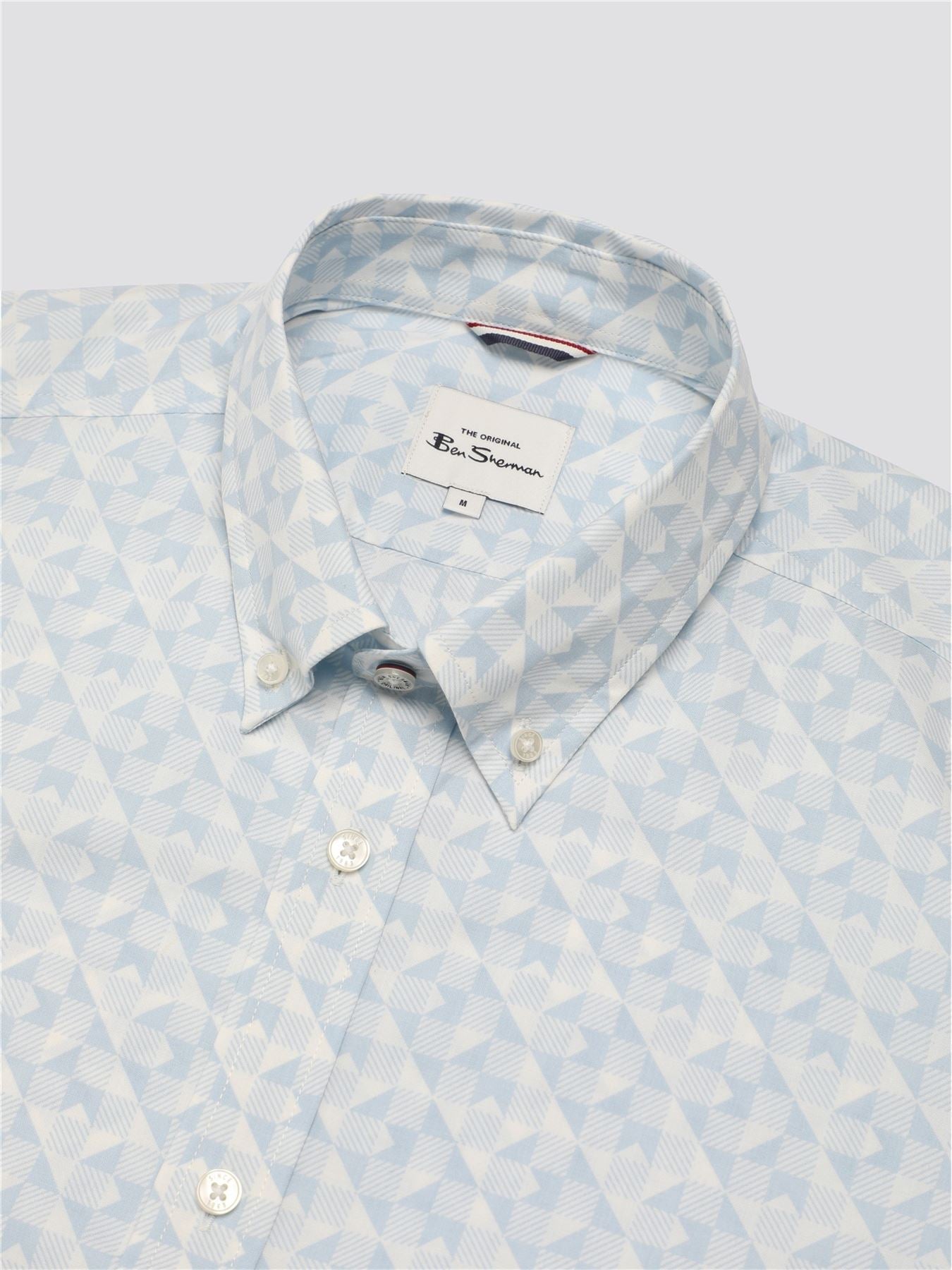 Ben Sherman Signature Optic Geo Print Short Sleeve Shirt for Mens (0075907) in Snow White, 2XL-5XL