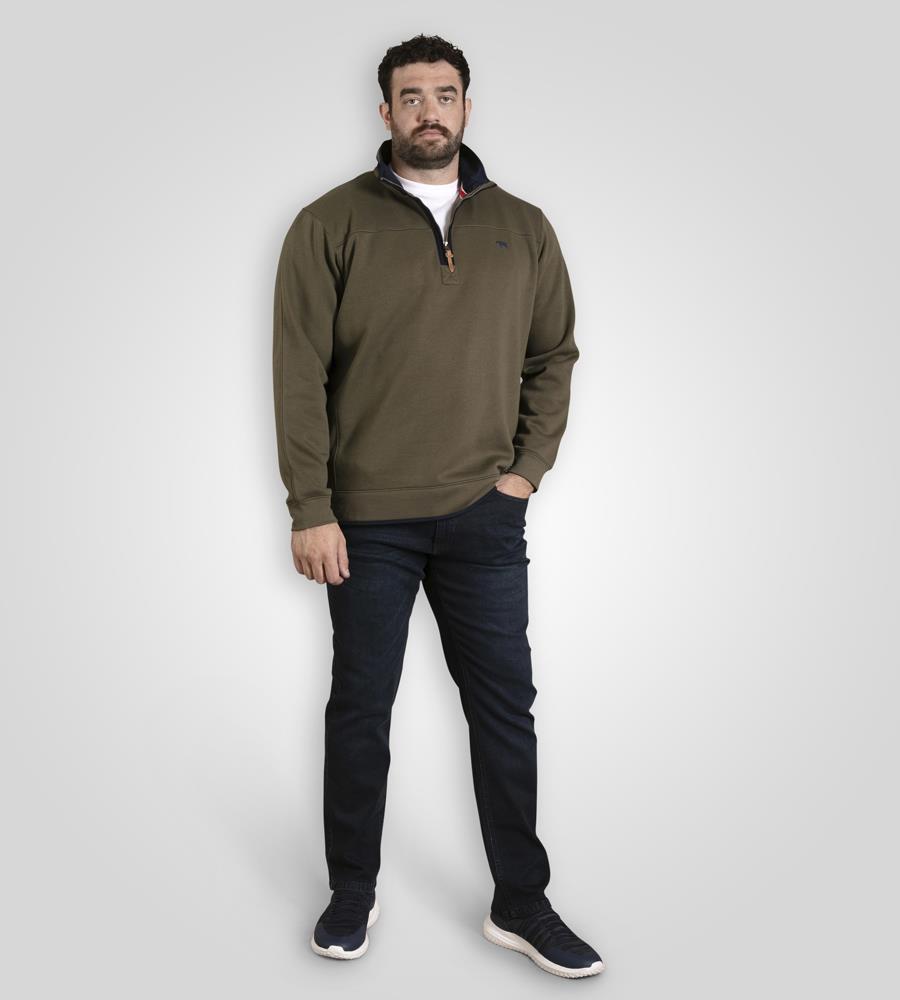 D555 LEICESTER 2 Quarter Neck Fleece Sweatshirt For Men (Tall) in Khaki, LT-3XLT
