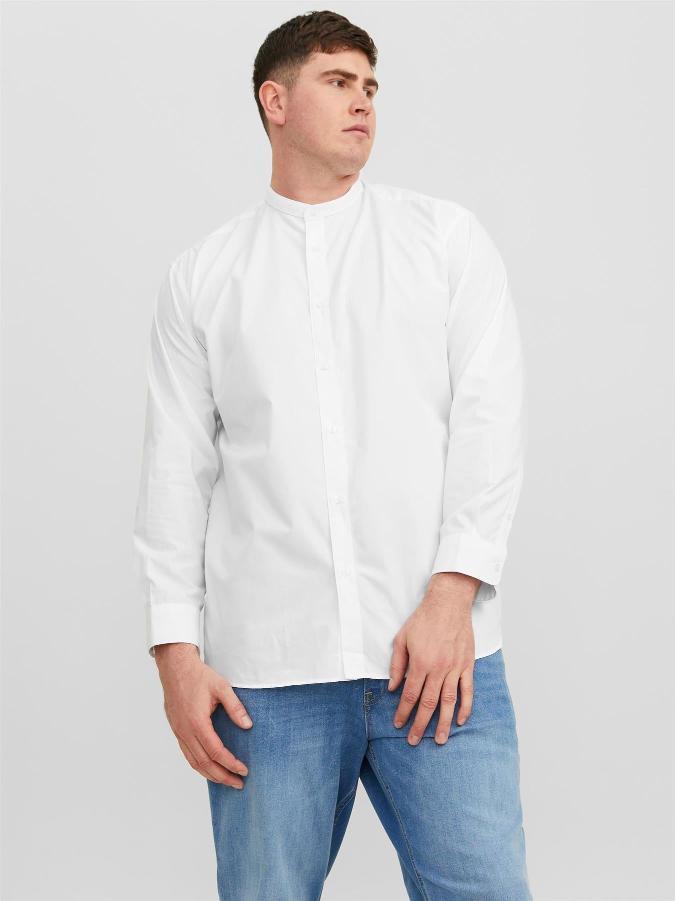 Jack & Jones Plus (12245367) Grandad Long Sleeve Plain Shirt in 3 Colour Options 1XL to 6XL