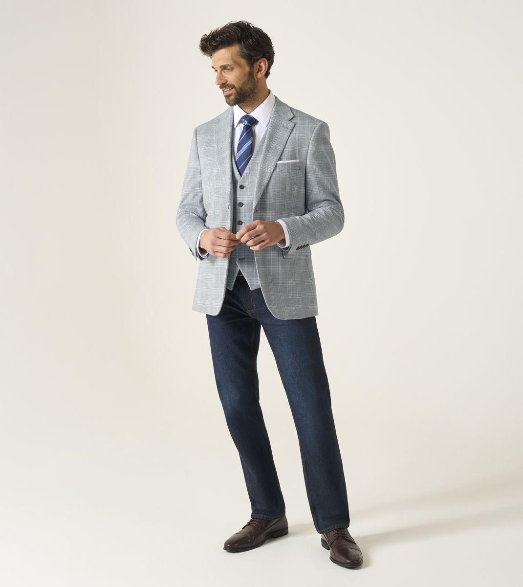 Skopes Aspen Waistcoat For Men in Blue Check Puppytooth, 34R-62R