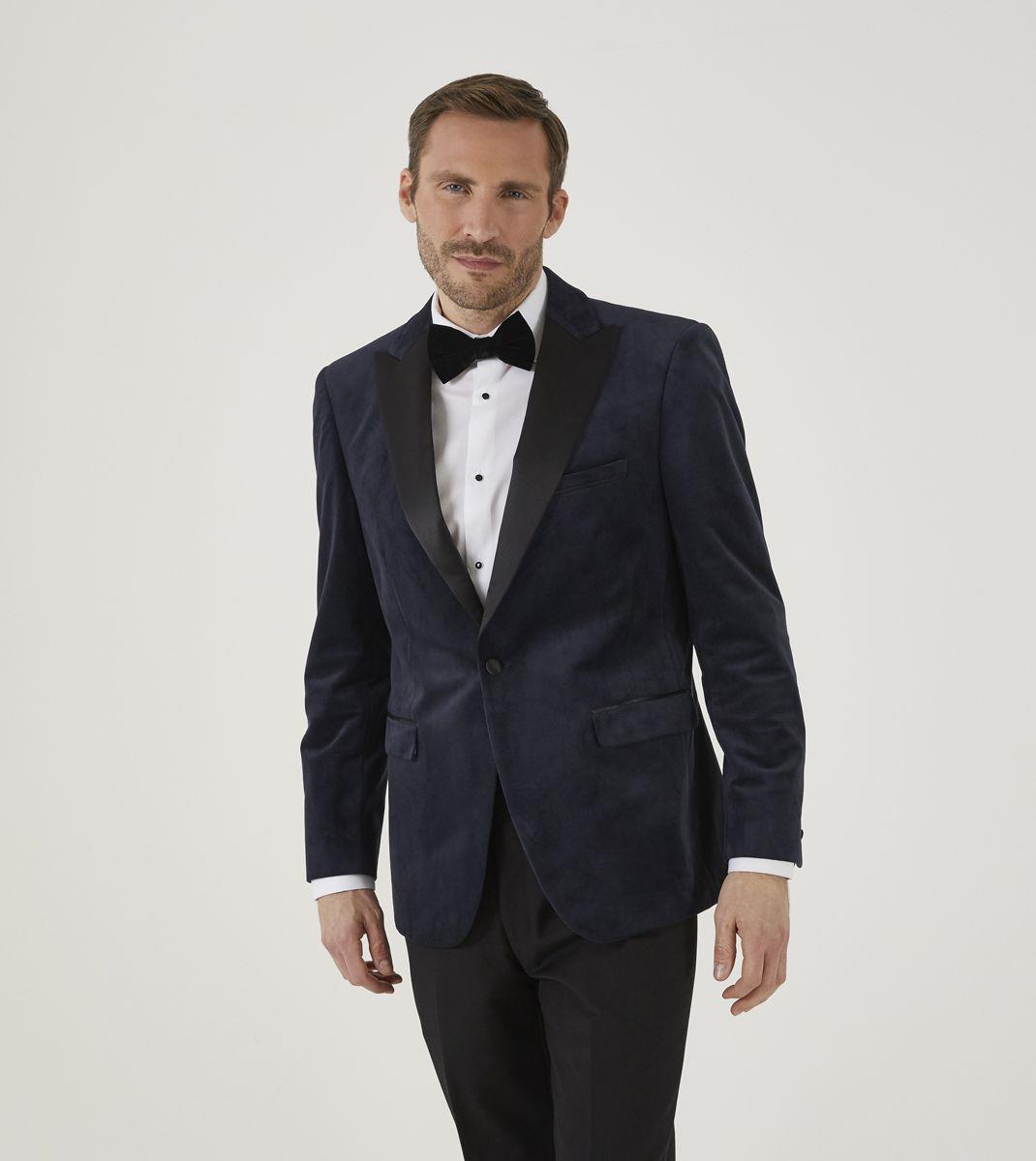 Skopes Men's Tailored Fit Jive Velvet Sports Jacket Blazer in Navy in 54 to 62 Regular to Long