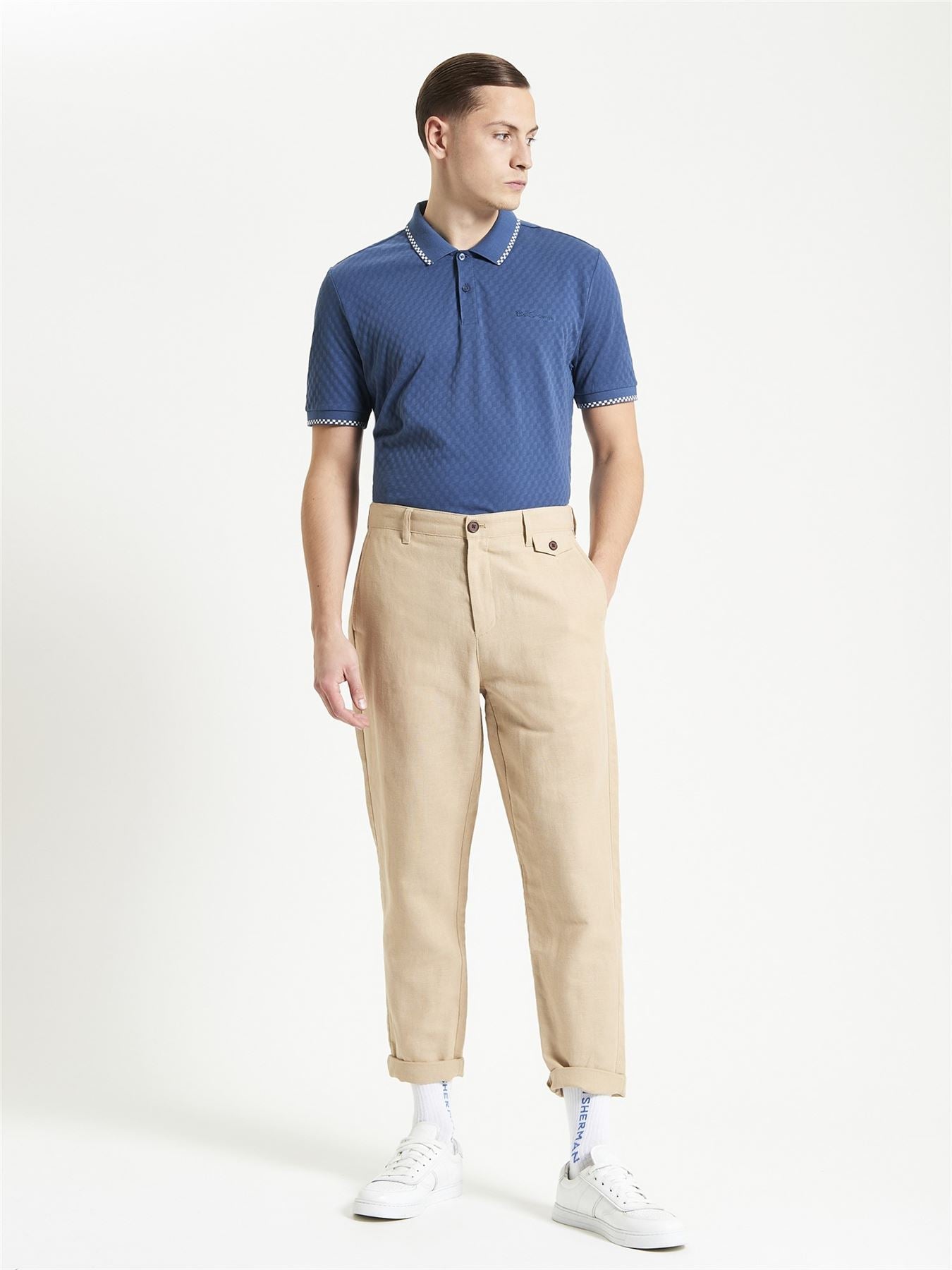 Ben Sherman Chequerboard Texture Polo Shirt For Men in Indigo, 2XL-5XL