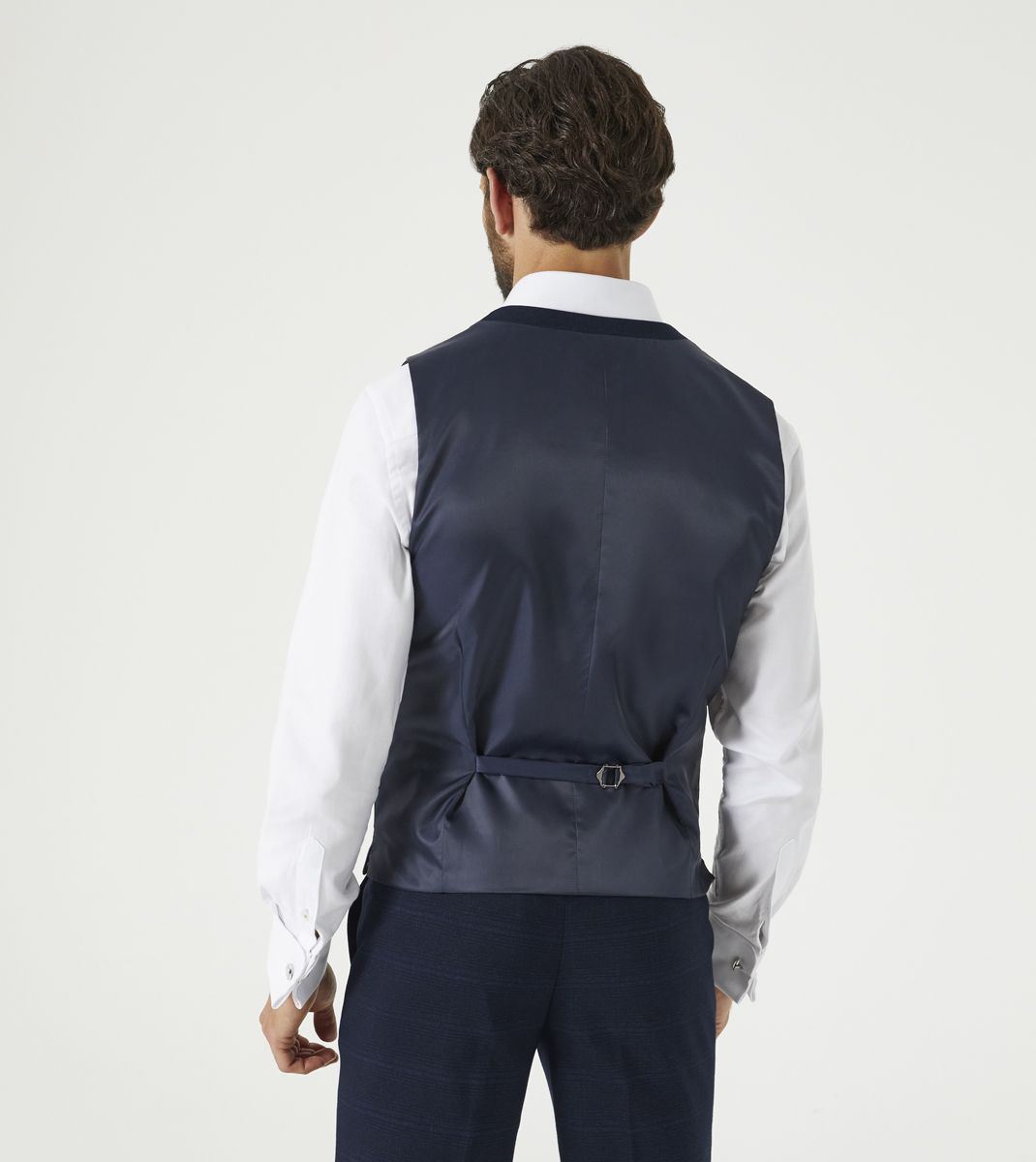 Skopes Hewes Suit Waistcoat For Men in Navy Blue Self Check, 36R to 62R