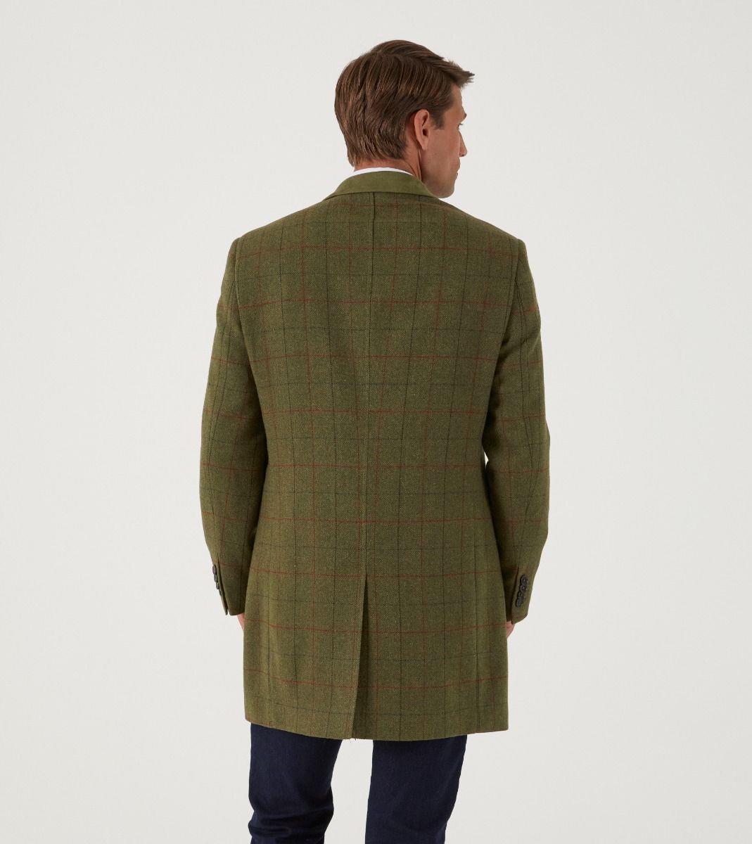 Skopes Mens Plus Size Wool Blend Herringbone Green Check Overcoat In Size Small To 5Xl