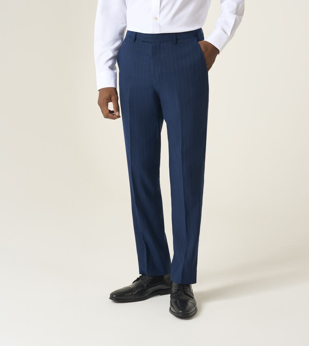 Skopes Wright Suit Tailored Fit Trouser For Men in Navy Blue Pinstripe, 30W-58W