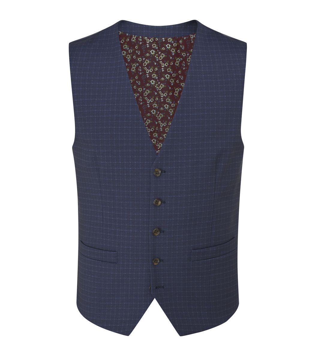 Skopes Fenton Ultimate Comfort Suit Waistcoat For Men in Navy Blue Square Check, 34R to 62R