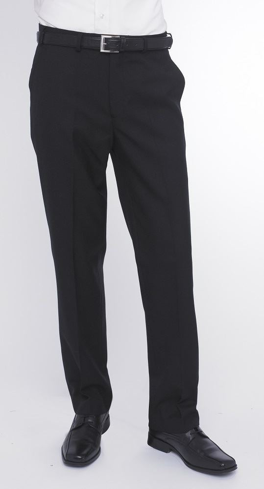 SKOPES WOOL BLEND FLAT FRONT TROUSERS IN BLACK