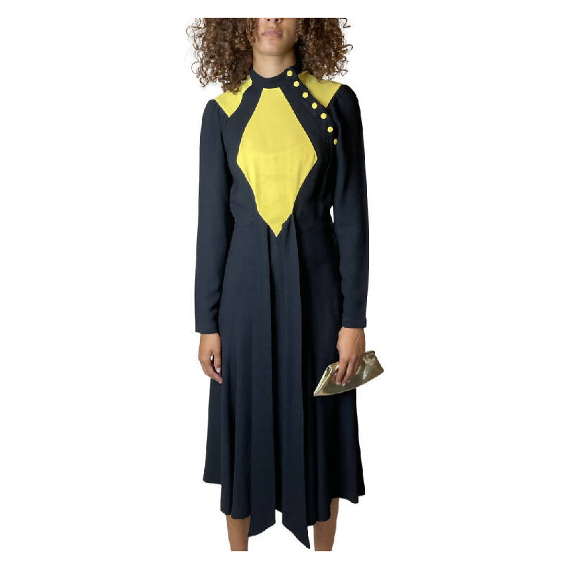 Rare Vintage 1970's Original Black & Yellow Dress Designed by Ossie Clark UK 8 - 10