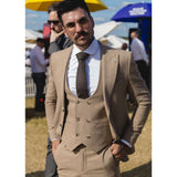 AK-23 - Men Tweed 3 Piece Suit Tan Oak Double Breasted Wedding