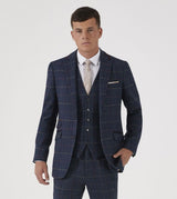 Skopes Tailored Fit Wool Blend Check Suit Jacket Doyle  in Navy 34 to 62