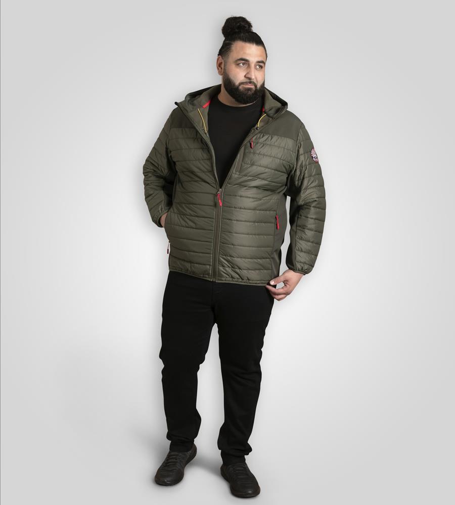 D555 NORTHFIELD Hybrid Soft Shell Quilted Hooded Jacket For Men in Khaki, 2XL-6XL