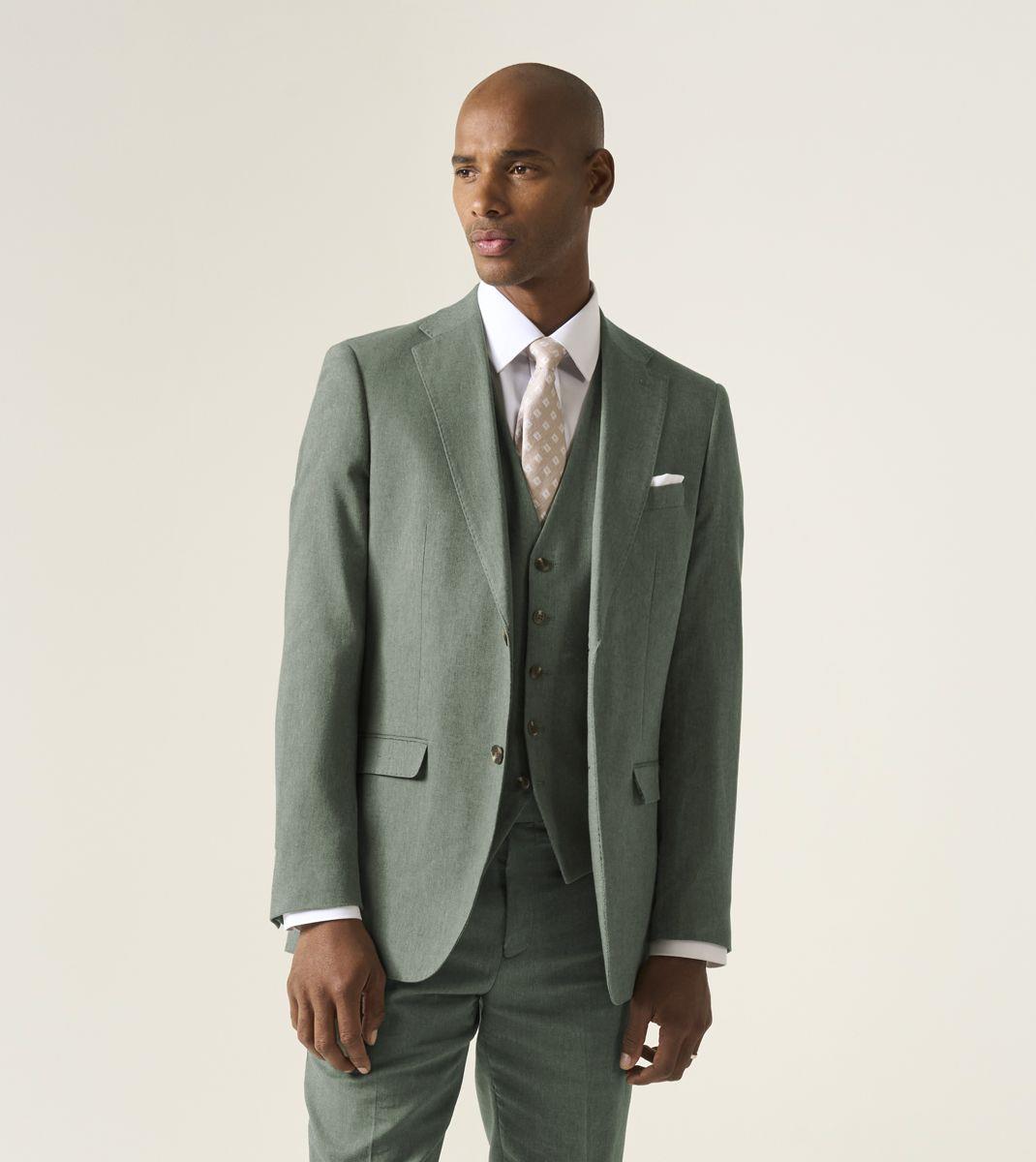 Skopes Calvados Linen Blend Tailored Fit Suit Jacket For Men in Sage, 36S-62L