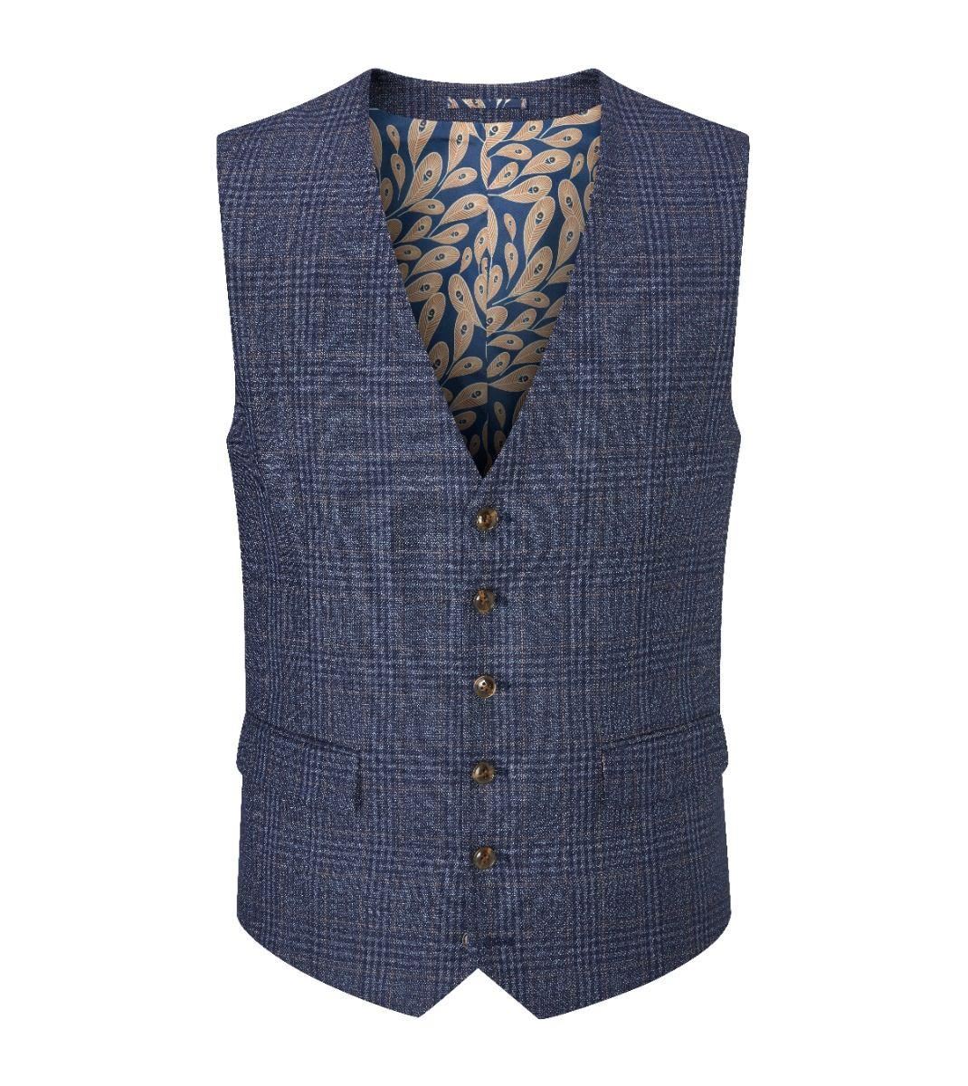 Skopes Men's Woolf Tailored Fit Waistcoat in Navy Check 34 to 72 Regular