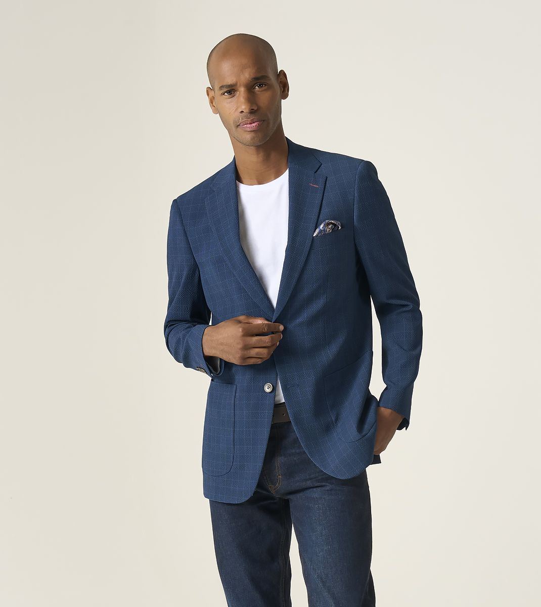 Skopes Tailored Fit Orville Suit Jacket For Men in Blue Self Check, 36S-62L
