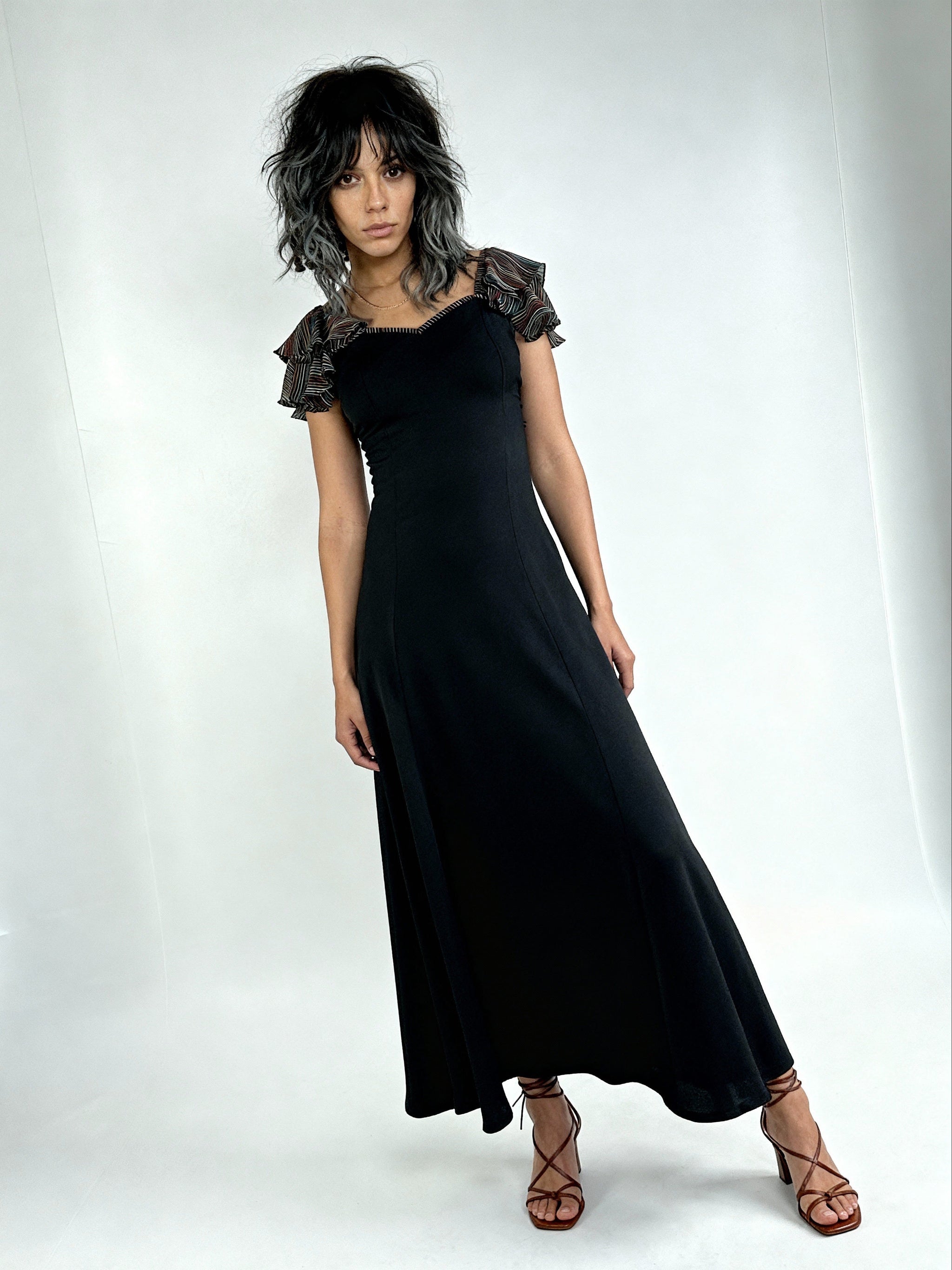 Incredible 1970's Vintage Moss Crepe Radley of London Black Dress UK 8 - 10