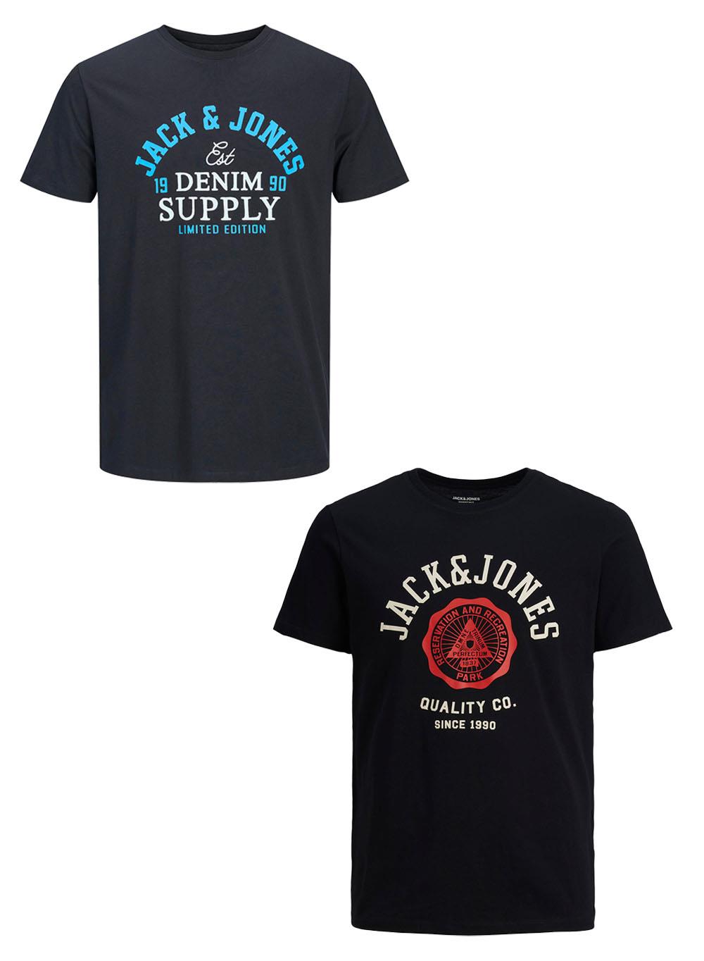 Jack & Jones Men's Plus Size Cotton Tee Shirt Printed Logo On Front 1XL To 6XL  Black & Navy