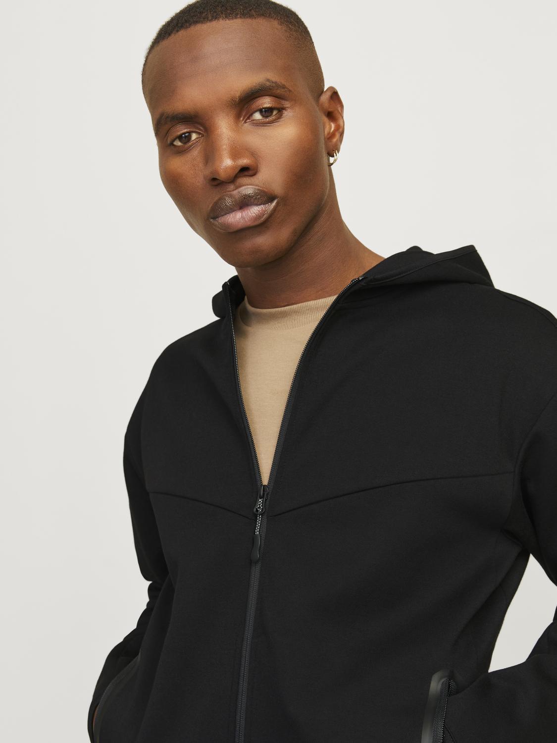 Jack & Jones Sweat Zip Hoodie Jacket For Men (JCOFUSION) in Black, L-XL