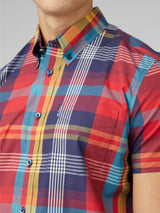 Ben Sherman Signature Large Madras Check Short Sleeve Shirt for Mens (0075938) in Scarlet, 2XL-5XL