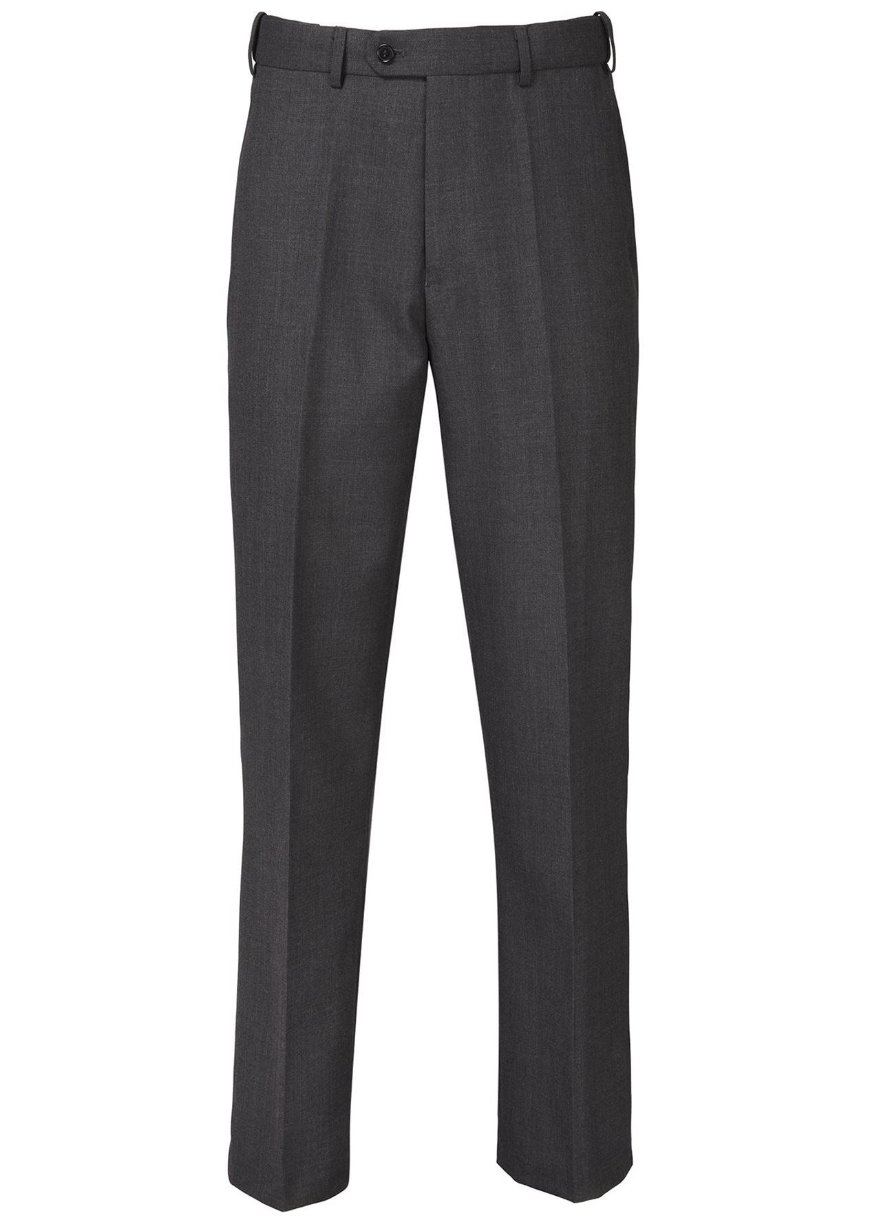 SKOPES Mens Wool Blend Flat Front Trousers in Charcoal