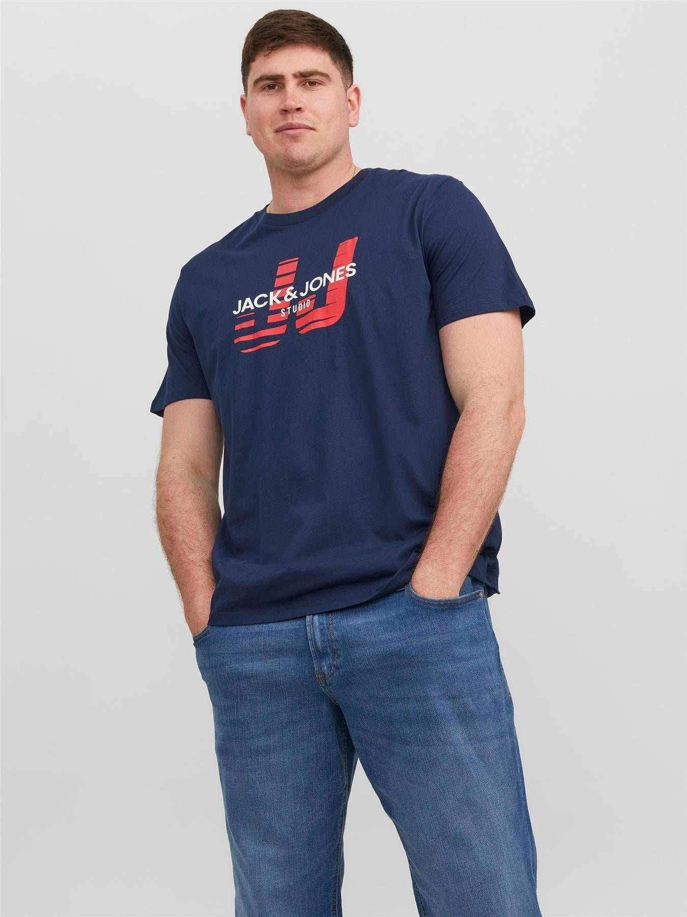 Jack & Jones (12245446) Men's JJHUNCHO Crew Neck T-Shirt in 3 Color Options 1XL to 6XL