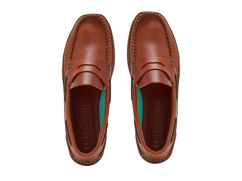 Chatham Slip on Leather Boat Shoes For Men - Gaff II G2 in Chestnut, 6-15