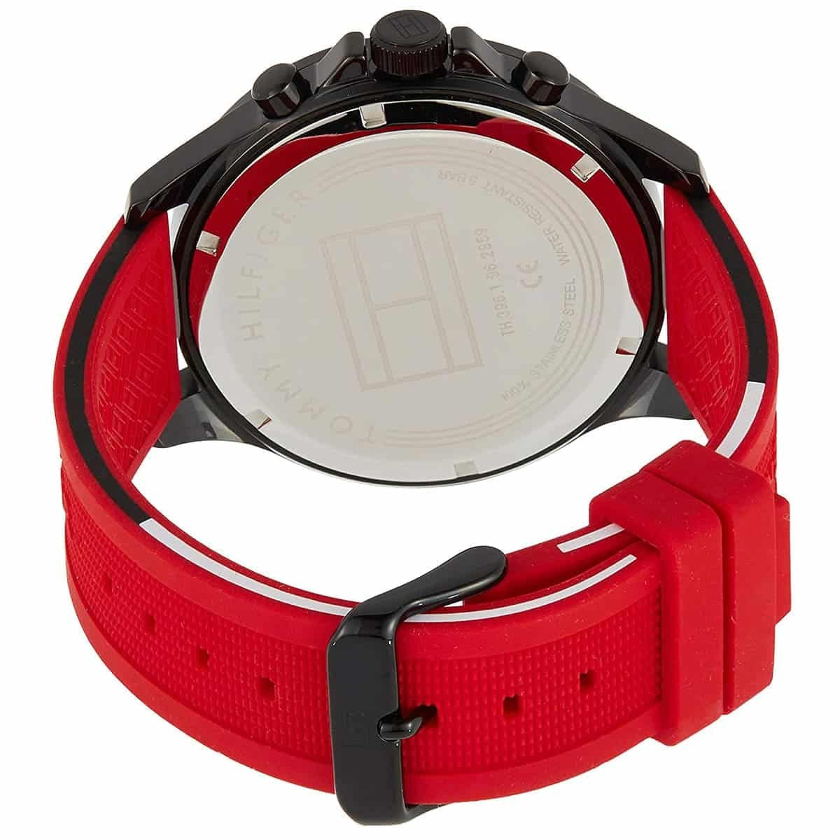 Tommy Hilfiger Men’s Watch Silicone Red Strap With Black Dial And Black Case 1791722