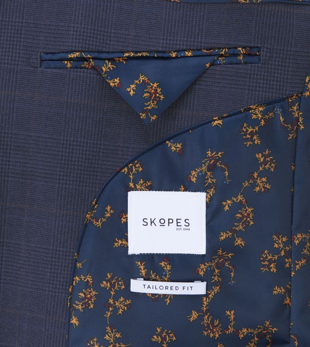 Skopes Guildford Suit Tailored Fit Jacket For Men in Navy Blue Check, 52R-62R