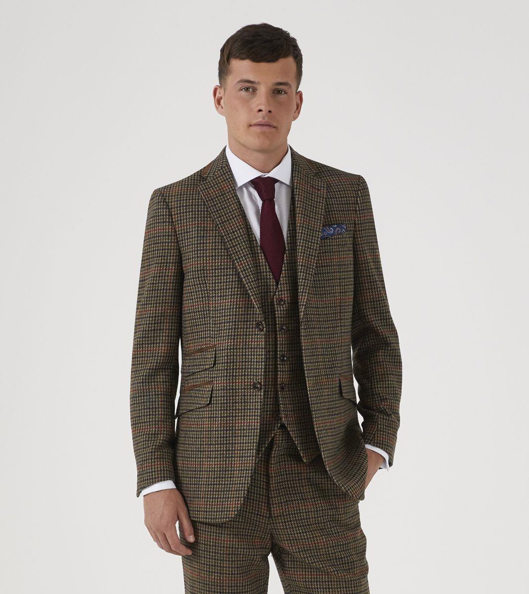 Skopes Tailored Fit Suit Jacket Whitaker in Lovat and Red Dogtooth