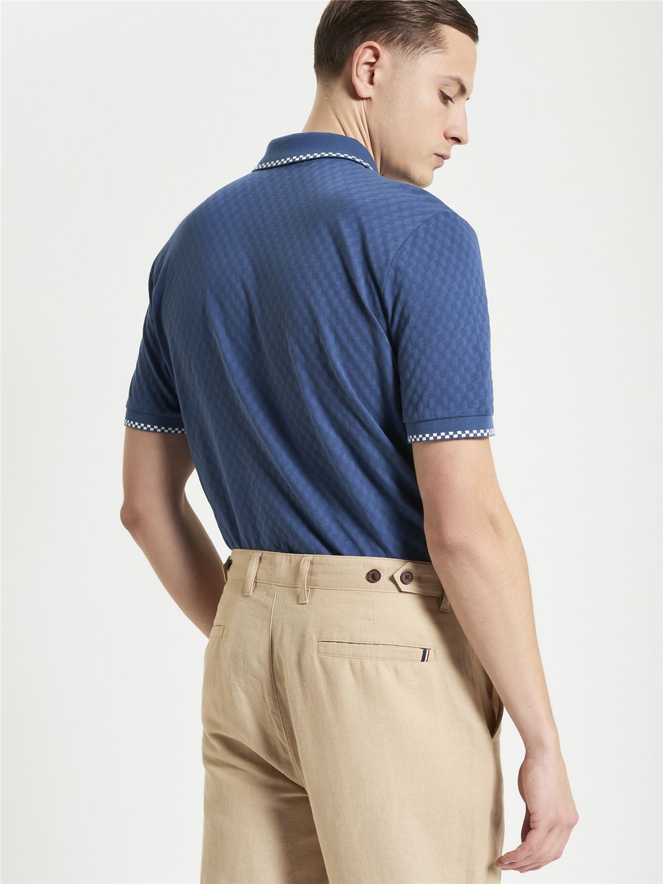 Ben Sherman Chequerboard Texture Polo Shirt For Men in Indigo, 2XL-5XL