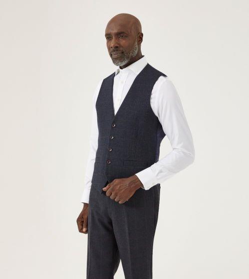 Skopes Men's Plus Size Wool Blend Tweed Waistcoat Aiken in Navy-Red Check 52R to 62R