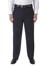 SKOPES Mens Wool Blend Flat Front Trousers in Navy