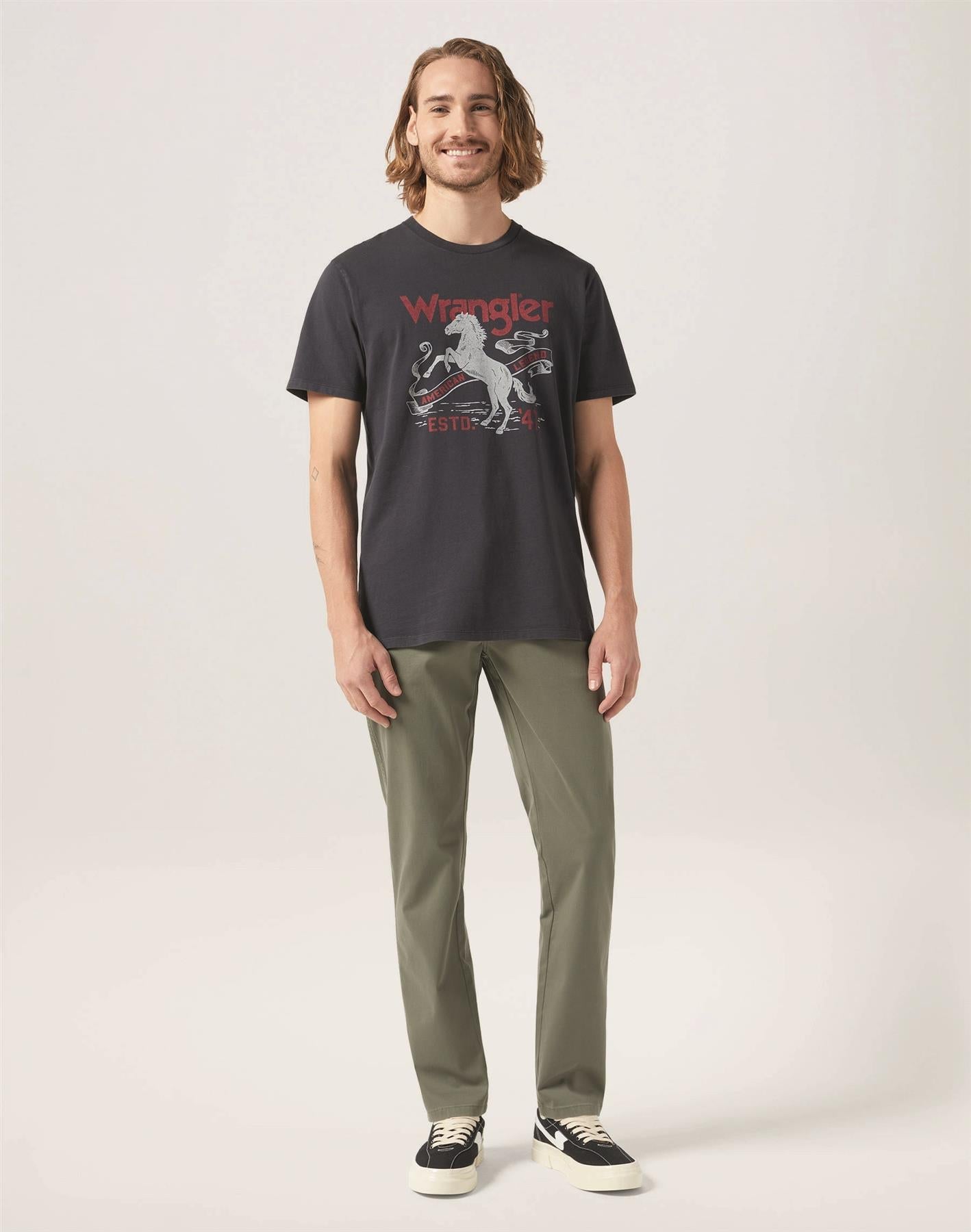 Wrangler Texas 822 Authentic Slim Chino Trouser In Dusty Olive And Plaza Taupe Waist 38 -44