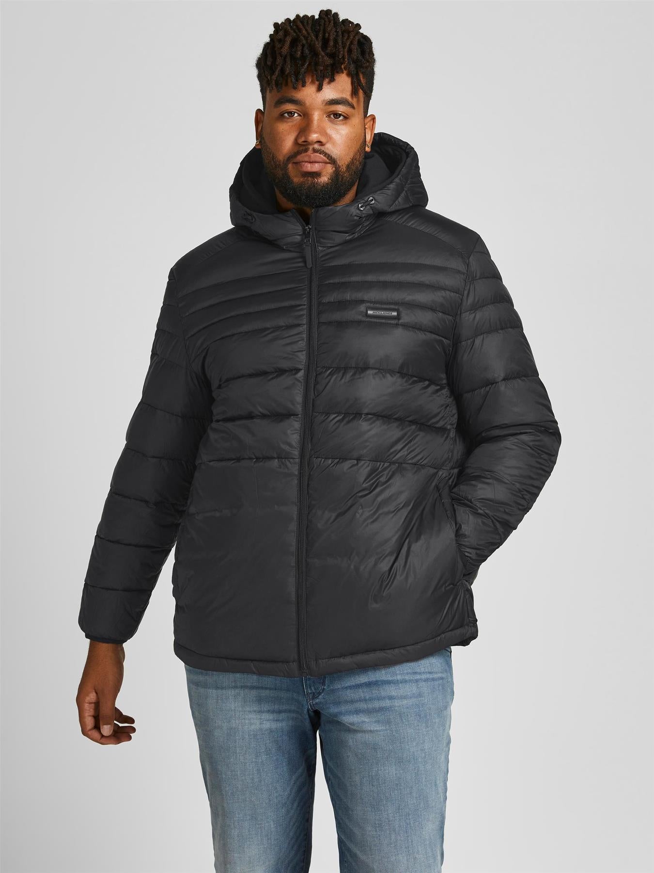 Jack & Jones Plus Size Men's Padded Jacket With Logo Badge in 2XL-6XL, Black