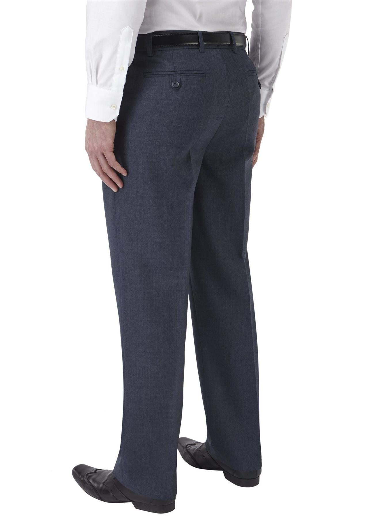 SKOPES Mens Wool Blend Flat Front Trousers in Airforce Blue