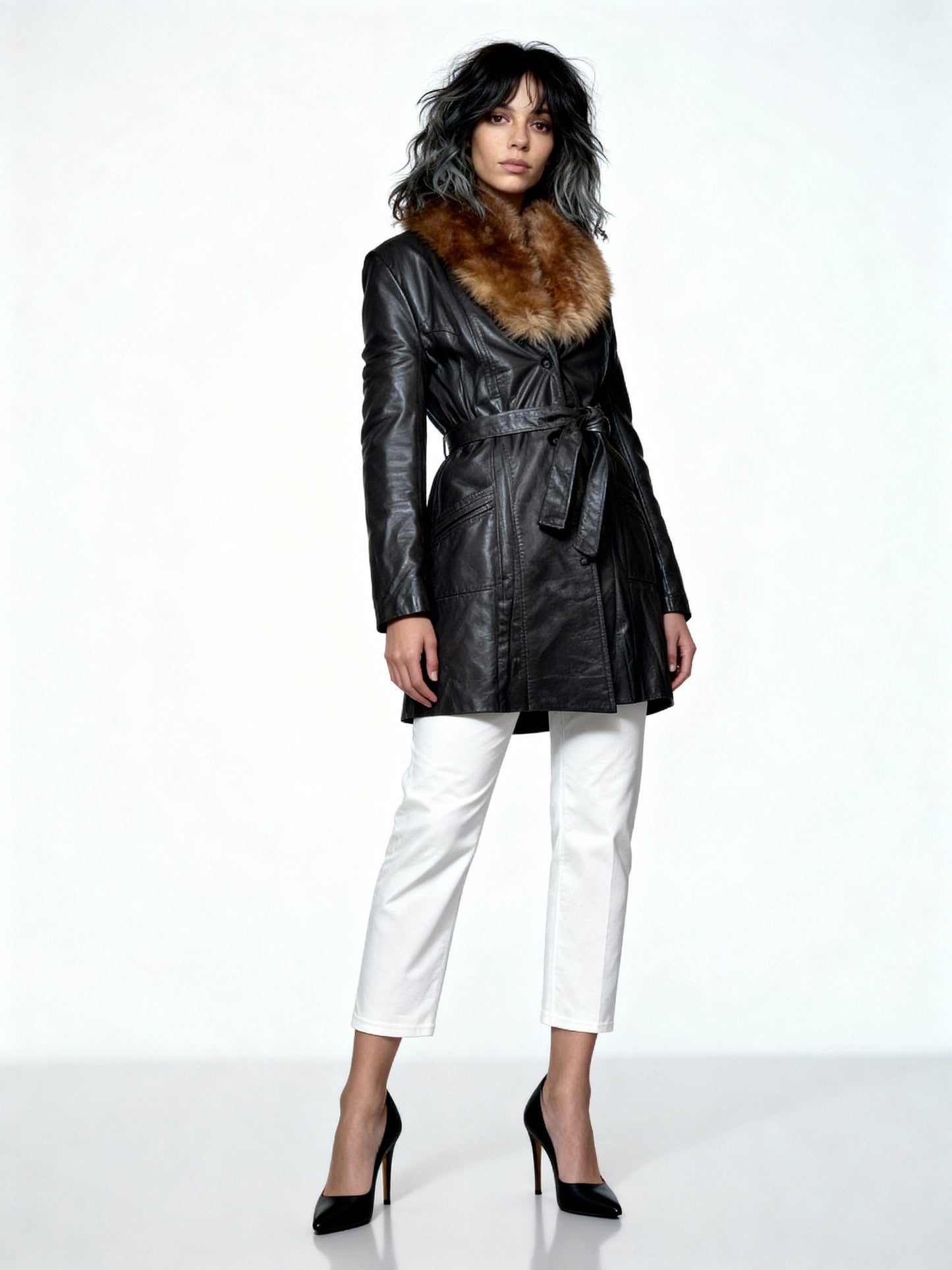 Lovely Original 1970's Vintage Brown Leather & Sheepskin Coat UK 8 - 12