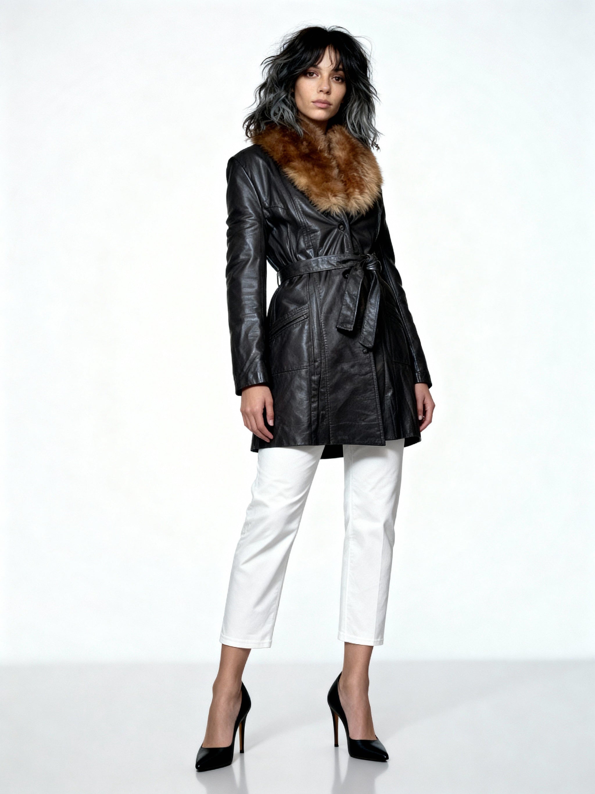 Lovely Original 1970's Vintage Brown Leather & Sheepskin Coat UK 8 - 12