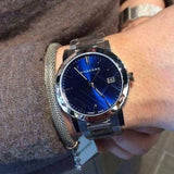 Burberry Unisex Watch Stainless Steel Silver Strap With Blue Dial BU9031 The City