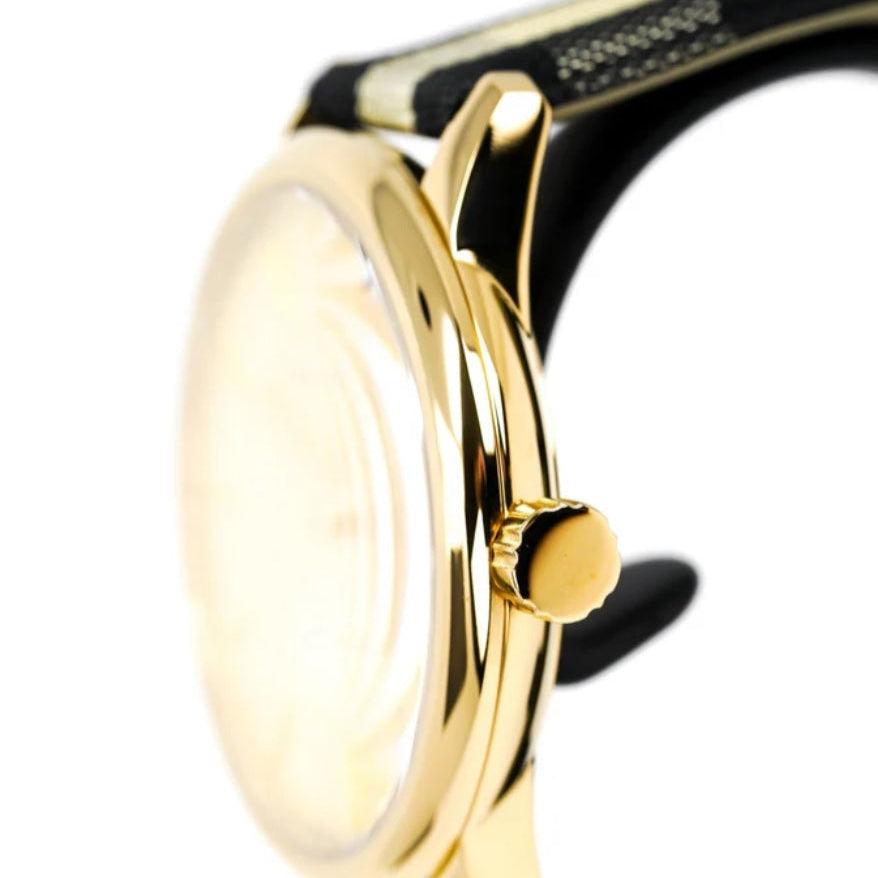 Burberry Men’s Watch Leather Multicolour Strap With Gold Dial And Gold Case BU10001 The City